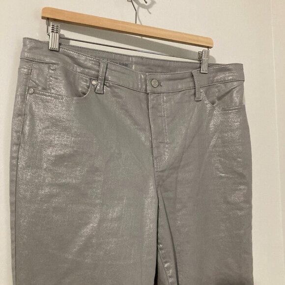 Talbots Women Size 14 Slim Grey Ankle Pant Silver Jeans Cropped Fancy Slimming - Picture 2 of 11